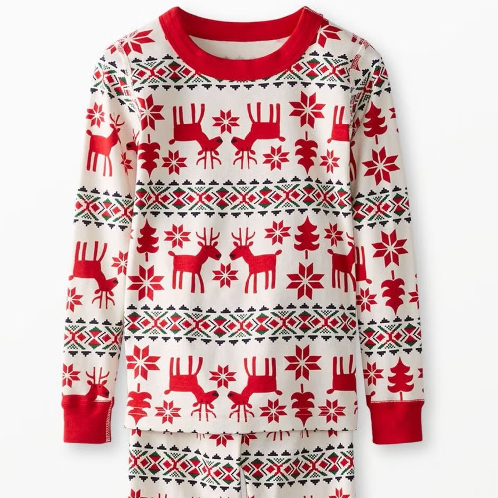 Hanna Andersson Dear Deer Fair Isle Long Sleeve Pajama Top size 8